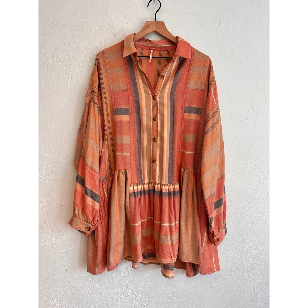 Free People sunset shirt Oversized Babydoll tunic dress Long Sleeve Medium
